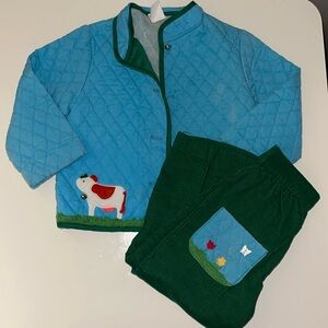 Vintage 70s 80s Ruth Scharf Blue Farm Jacket & Pants Set